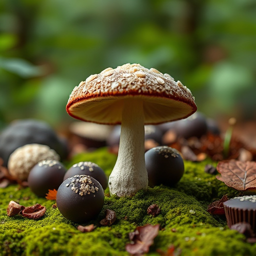Magic Mushroom Chocolates with Nature Background