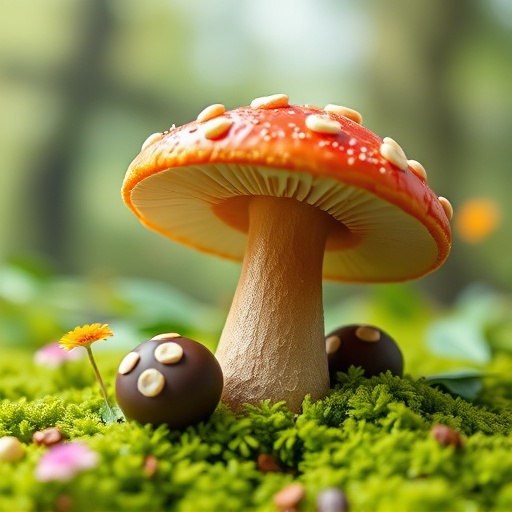 Magic Mushroom Chocolates with Nature Background