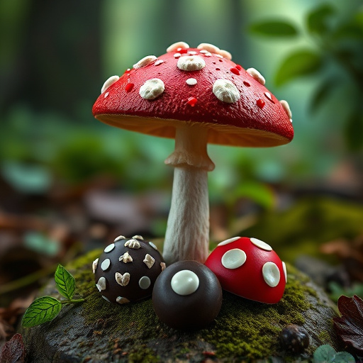 Magic Mushroom Chocolates with Nature Background