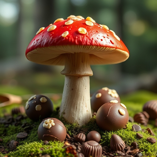 Magic Mushroom Chocolates with Nature Background