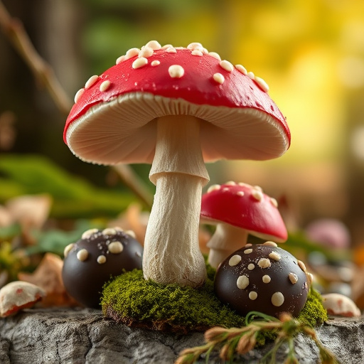 Magic Mushroom Chocolates with Nature Background
