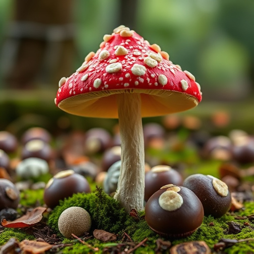 Magic Mushroom Chocolates with Nature Background