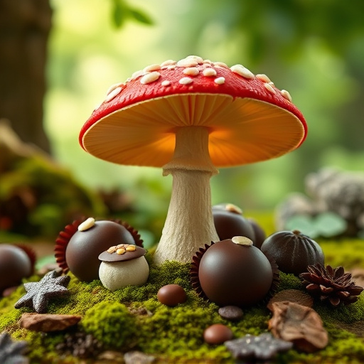 Magic Mushroom Chocolates with Nature Background