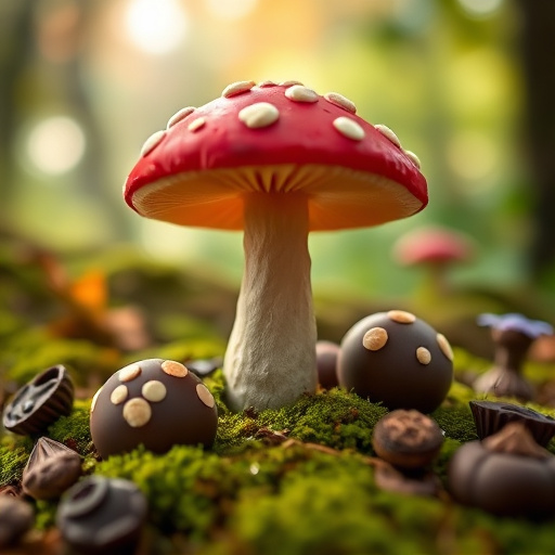 Magic Mushroom Chocolates with Nature Background