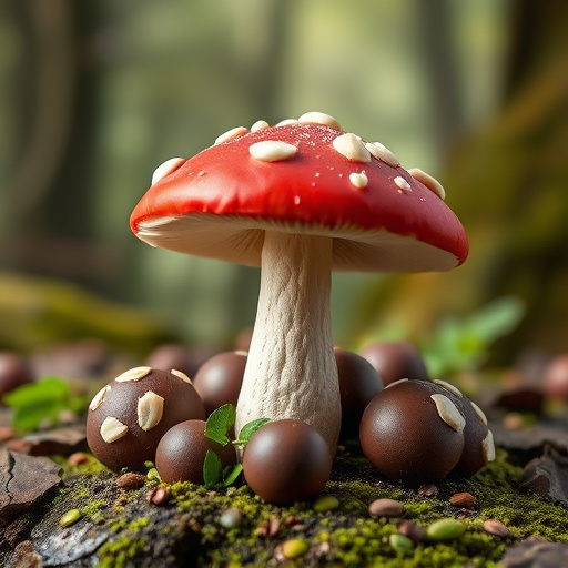 Magic Mushroom Chocolates with Nature Background