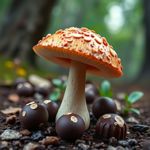 Magic Mushroom Chocolates with Nature Background