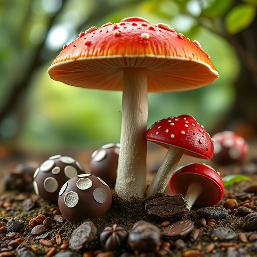 Magic Mushroom Chocolates with Nature Background