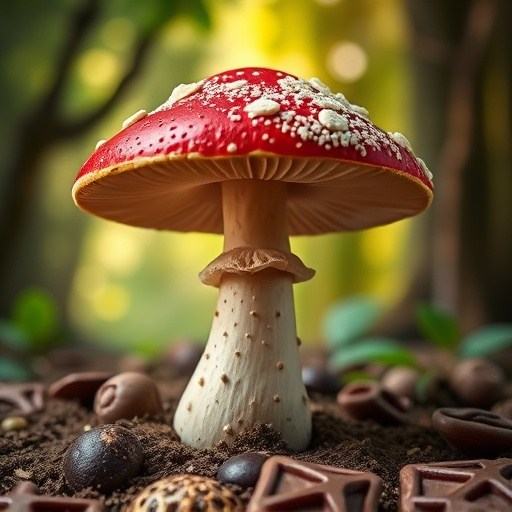 Magic Mushroom Chocolates with Nature Background