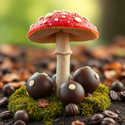 Magic Mushroom Chocolates with Nature Background