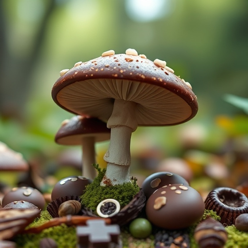 Magic Mushroom Chocolates with Nature Background