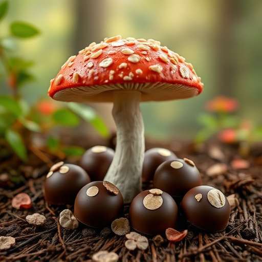 Magic Mushroom Chocolates with Nature Background