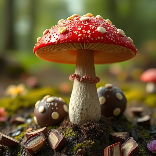 Magic Mushroom Chocolates with Nature Background