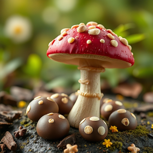 Magic Mushroom Chocolates with Nature Background