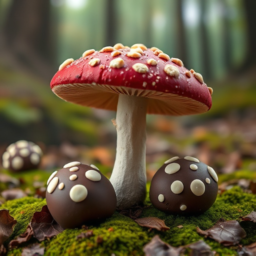 Magic Mushroom Chocolates with Nature Background