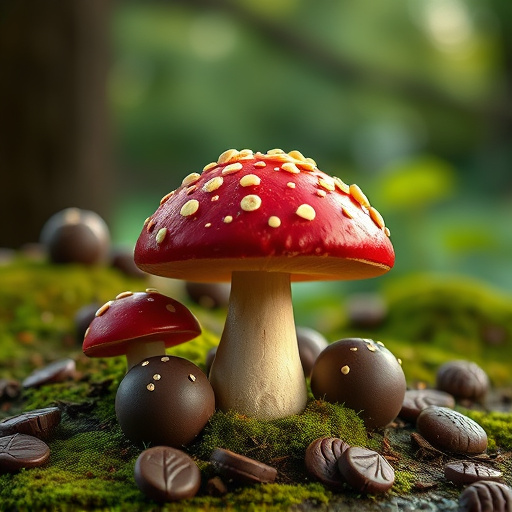 Magic Mushroom Chocolates with Nature Background
