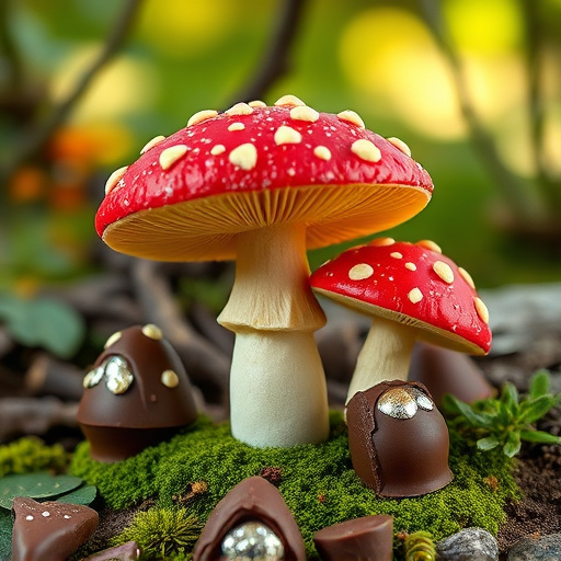 Magic Mushroom Chocolates with Nature Background