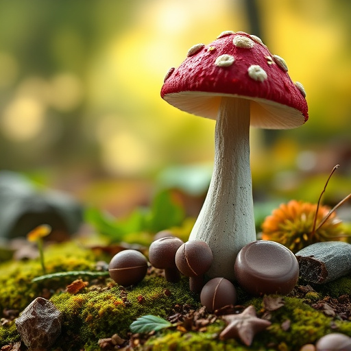 Magic Mushroom Chocolates with Nature Background