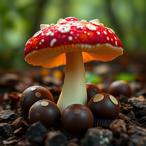 Magic Mushroom Chocolates with Nature Background