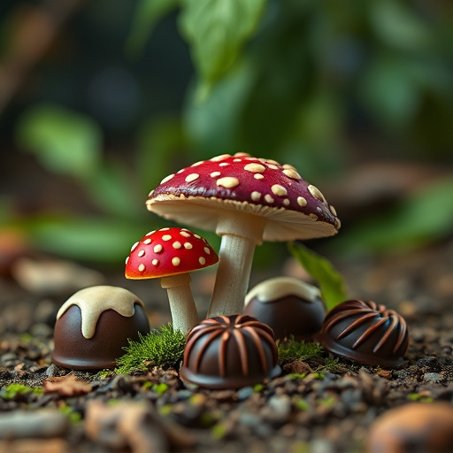 Magic Mushroom Chocolates with Nature Background