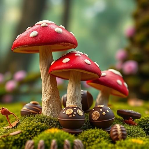 Magic Mushroom Chocolates with Nature Background