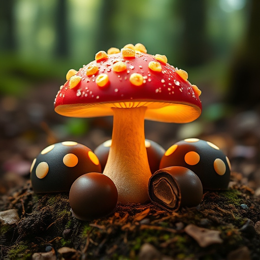 Magic Mushroom Chocolates with Nature Background