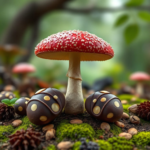 Magic Mushroom Chocolates with Nature Background