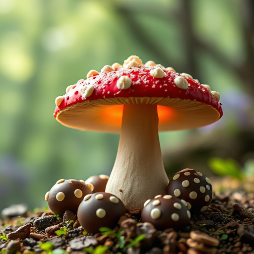 Magic Mushroom Chocolates with Nature Background