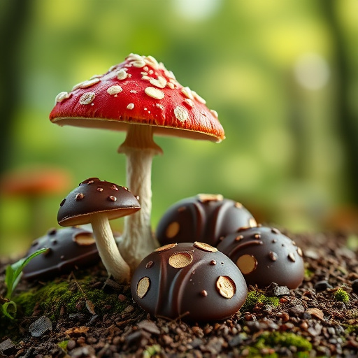 Magic Mushroom Chocolates with Nature Background
