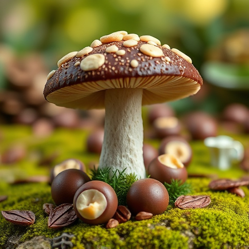 Magic Mushroom Chocolates with Nature Background