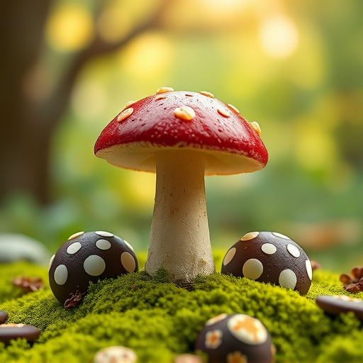 Magic Mushroom Chocolates with Nature Background
