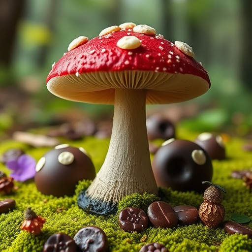 Magic Mushroom Chocolates with Nature Background