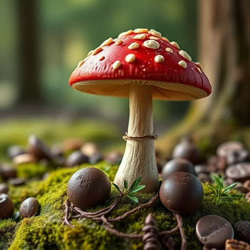 Magic Mushroom Chocolates with Nature Background