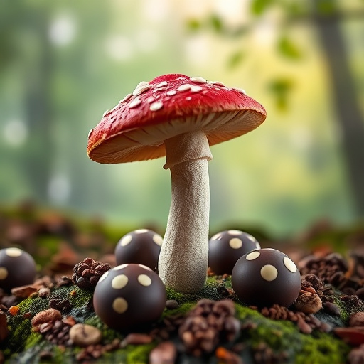 Magic Mushroom Chocolates with Nature Background