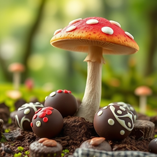 Magic Mushroom Chocolates with Nature Background