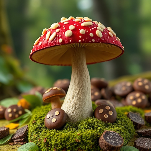 Magic Mushroom Chocolates with Nature Background