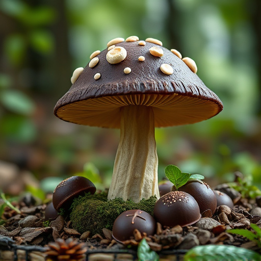 Magic Mushroom Chocolates with Nature Background