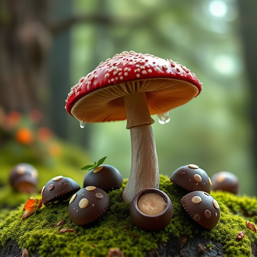 Magic Mushroom Chocolates with Nature Background