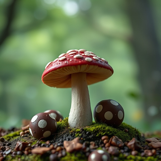 Magic Mushroom Chocolates with Nature Background