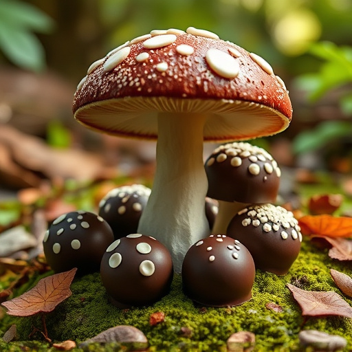 Magic Mushroom Chocolates with Nature Background