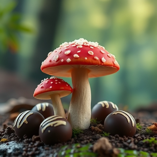 Magic Mushroom Chocolates with Nature Background