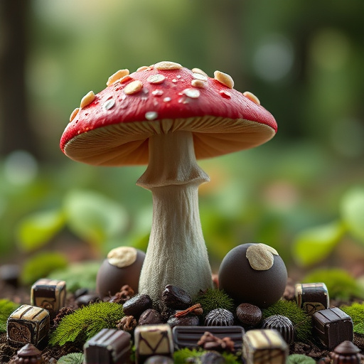 Magic Mushroom Chocolates with Nature Background