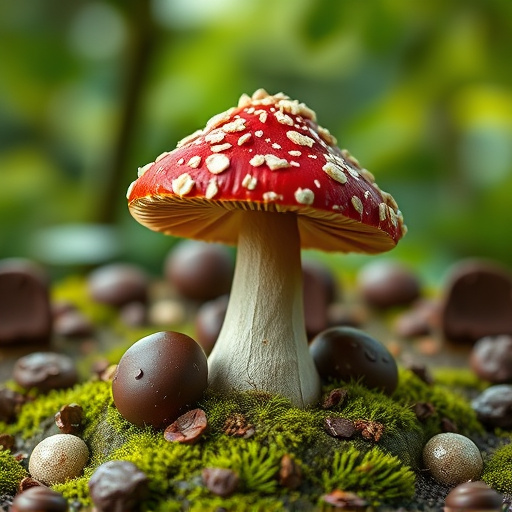 Magic Mushroom Chocolates with Nature Background