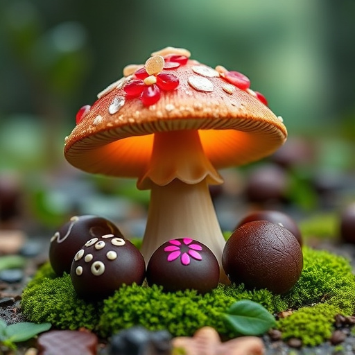 Magic Mushroom Chocolates with Nature Background