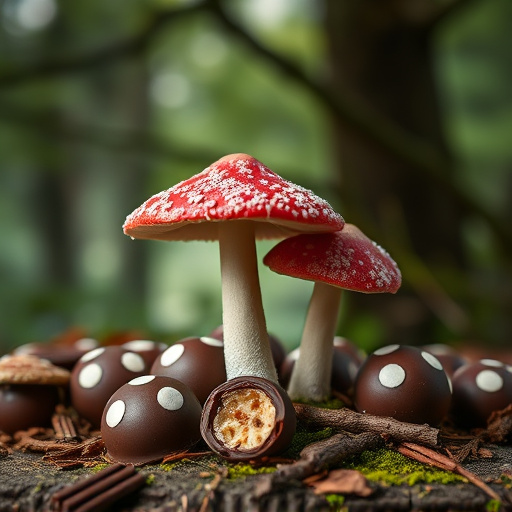 Magic Mushroom Chocolates with Nature Background