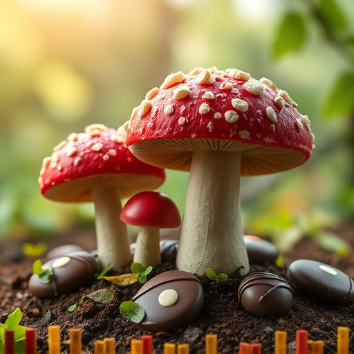 Magic Mushroom Chocolates with Nature Background