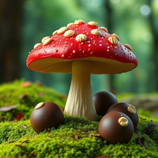 Magic Mushroom Chocolates with Nature Background