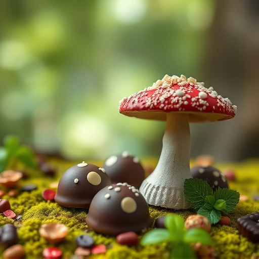 Magic Mushroom Chocolates with Nature Background