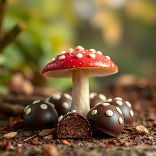 Magic Mushroom Chocolates with Nature Background