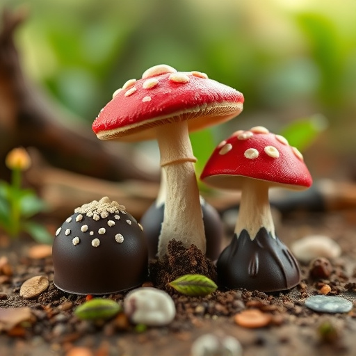 Magic Mushroom Chocolates with Nature Background