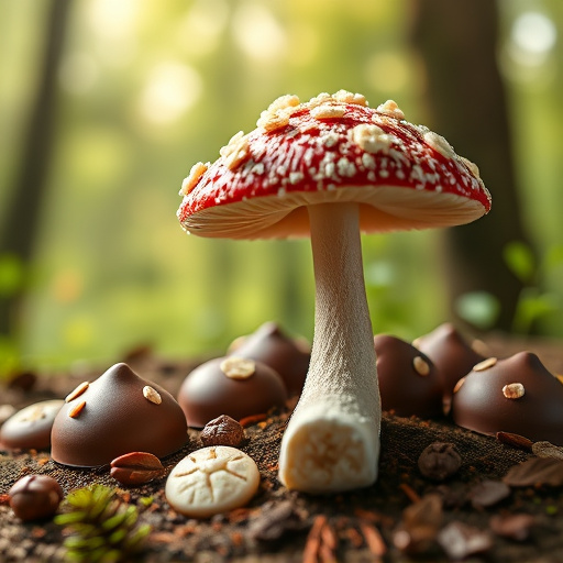 Magic Mushroom Chocolates with Nature Background